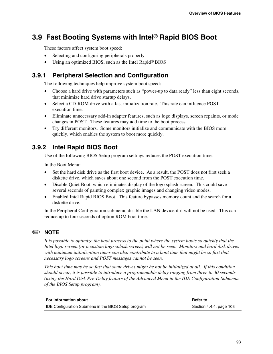 9 fast booting systems with intel® rapid bios boot, 1 peripheral selection and configuration, 2 intel rapid bios boot | 9 fast booting systems with intel, Rapid bios boot | Hypertherm D845GEBV2 User Manual | Page 93 / 128
