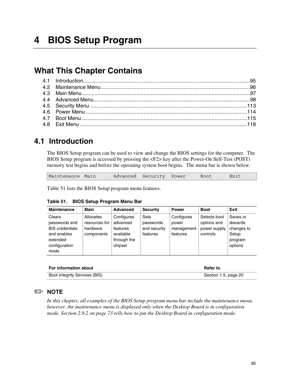 4 bios setup program, 1 introduction, What this chapter contains | Hypertherm D845GEBV2 User Manual | Page 95 / 128