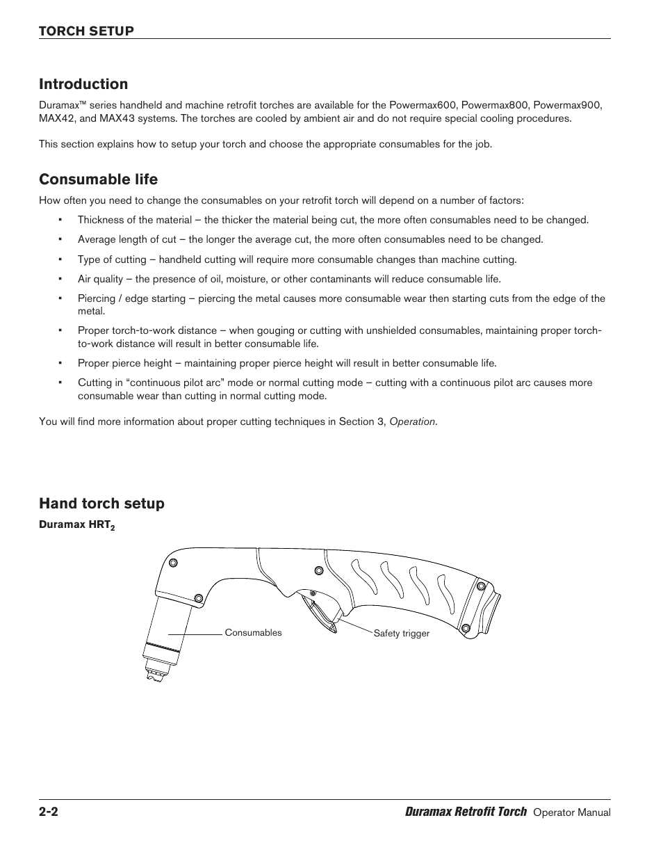 Introduction, Consumable life, Hand torch setup | Hypertherm HRT2 User Manual | Page 16 / 64