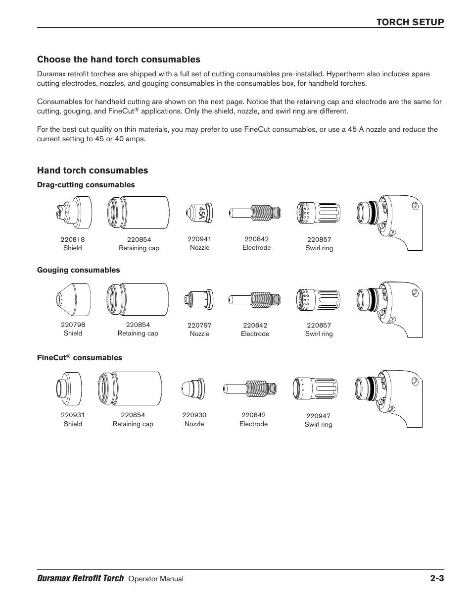 Choose the hand torch consumables, Choose the hand torch consumables -3 | Hypertherm HRT2 User Manual | Page 17 / 64