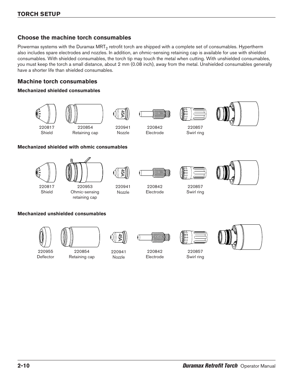 Choose the machine torch consumables, Choose the machine torch consumables -10 | Hypertherm HRT2 User Manual | Page 24 / 64