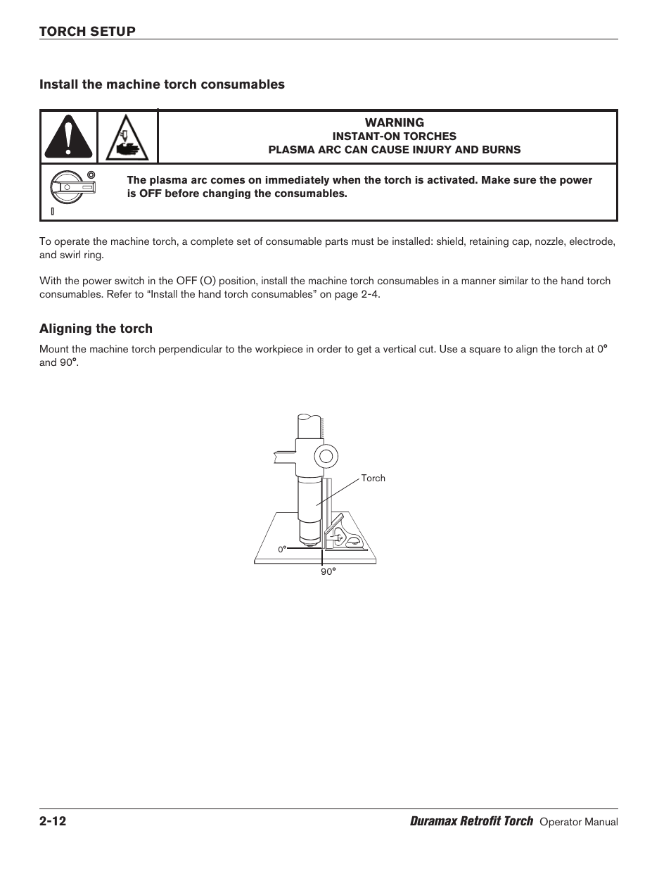 Install the machine torch consumables, Aligning the torch | Hypertherm HRT2 User Manual | Page 26 / 64