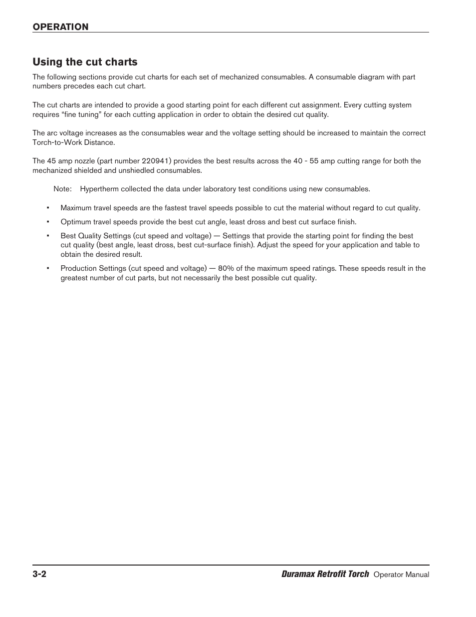 Using the cut charts, Using the cut charts -2 | Hypertherm HRT2 User Manual | Page 32 / 64