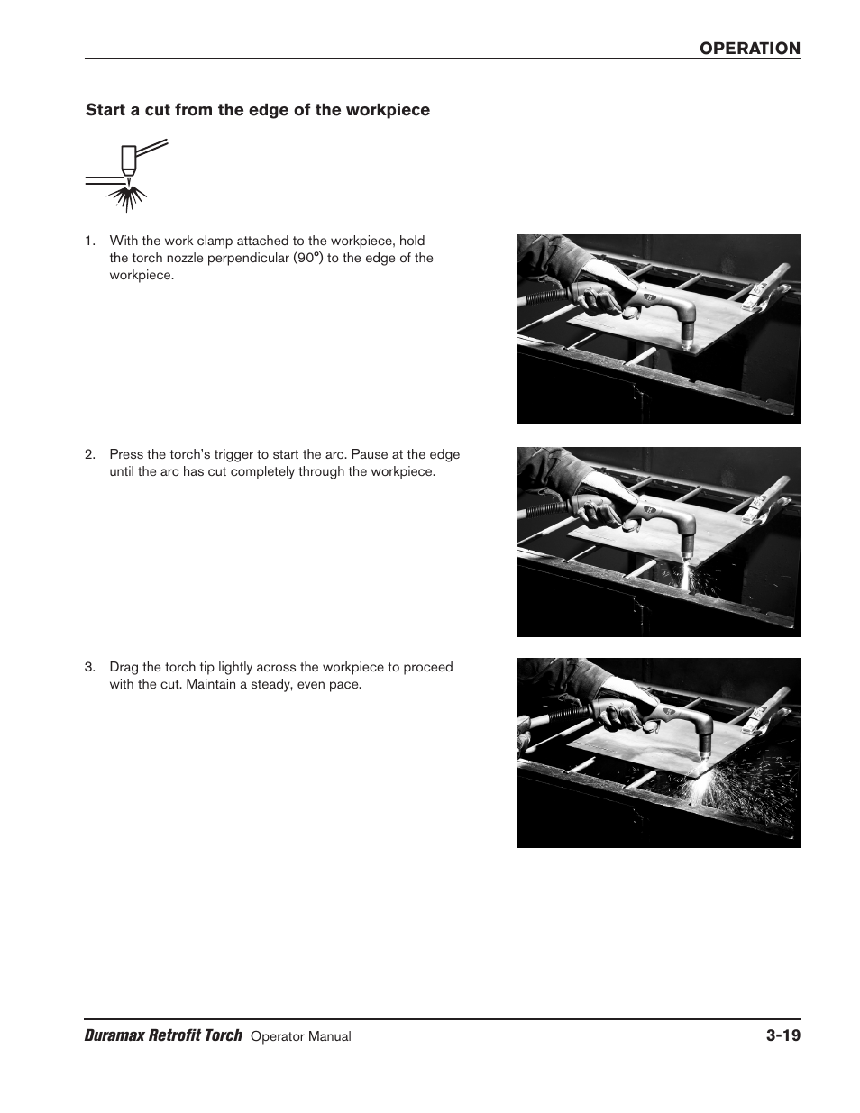 Start a cut from the edge of the workpiece, Start a cut from the edge of the workpiece -19 | Hypertherm HRT2 User Manual | Page 49 / 64