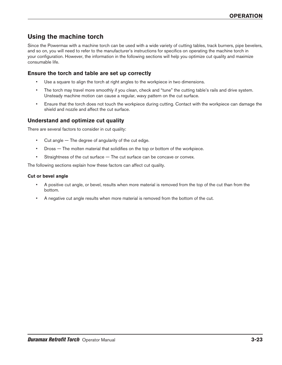 Using the machine torch, Ensure the torch and table are set up correctly, Understand and optimize cut quality | Using the machine torch -23 | Hypertherm HRT2 User Manual | Page 53 / 64
