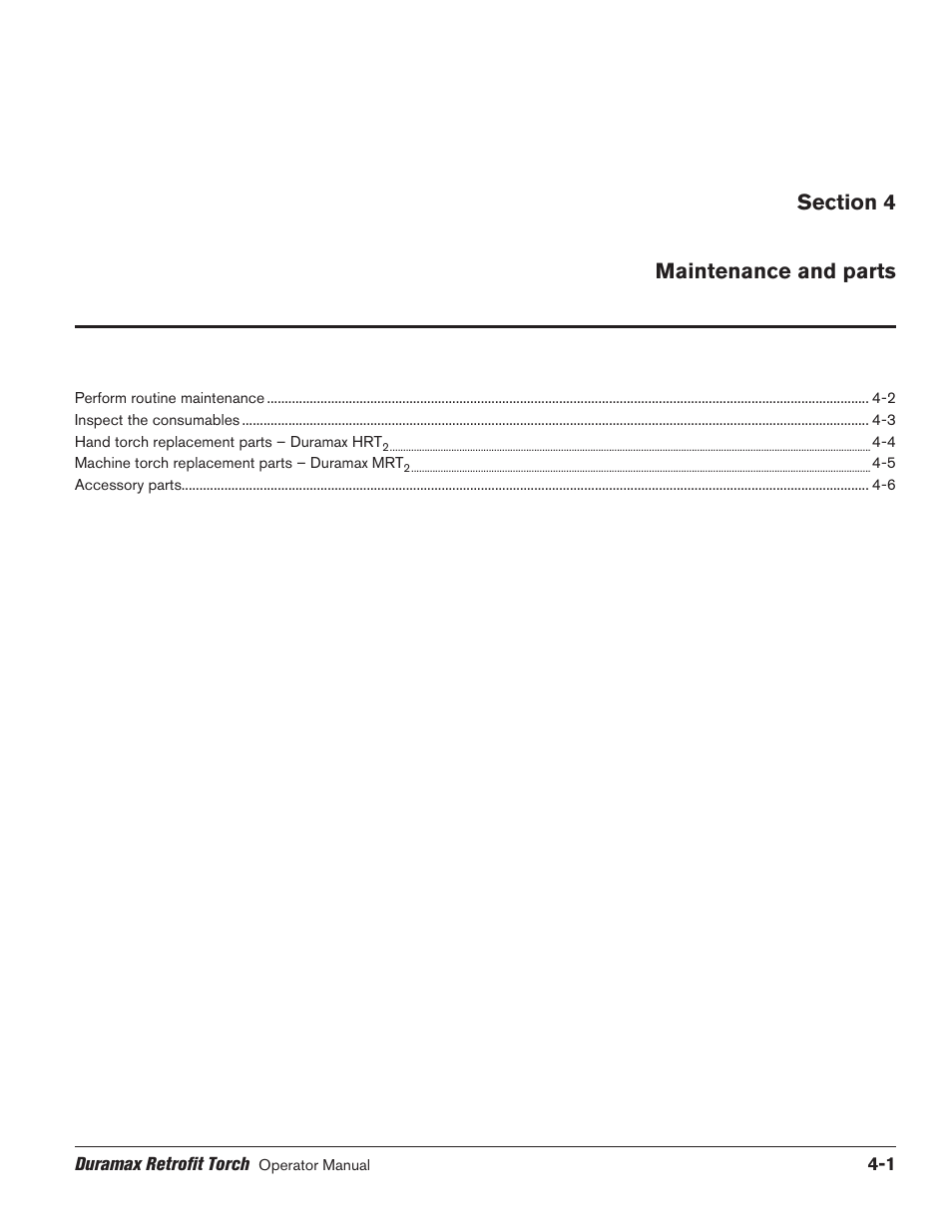 Section 4 maintenance and parts, Section 4 maintenance and parts -1 | Hypertherm HRT2 User Manual | Page 59 / 64