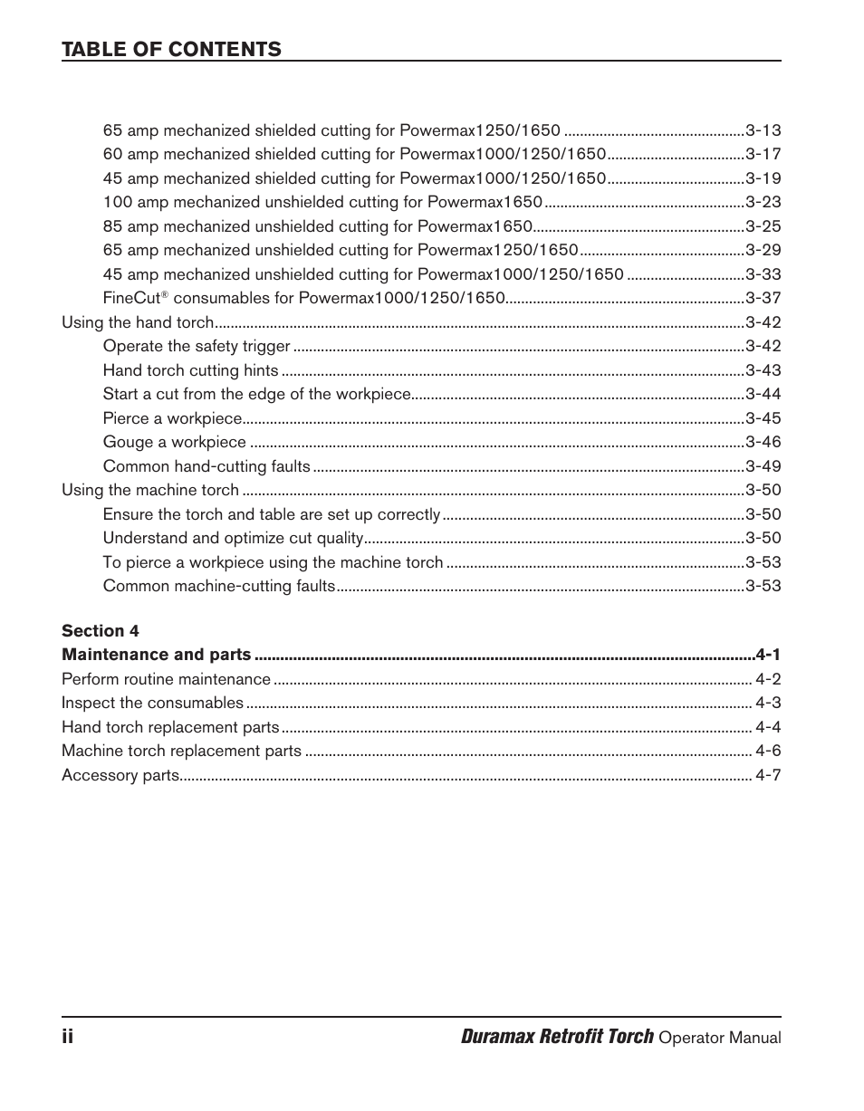 Table of contents ii duramax retrofit torch | Hypertherm HRT User Manual | Page 14 / 98