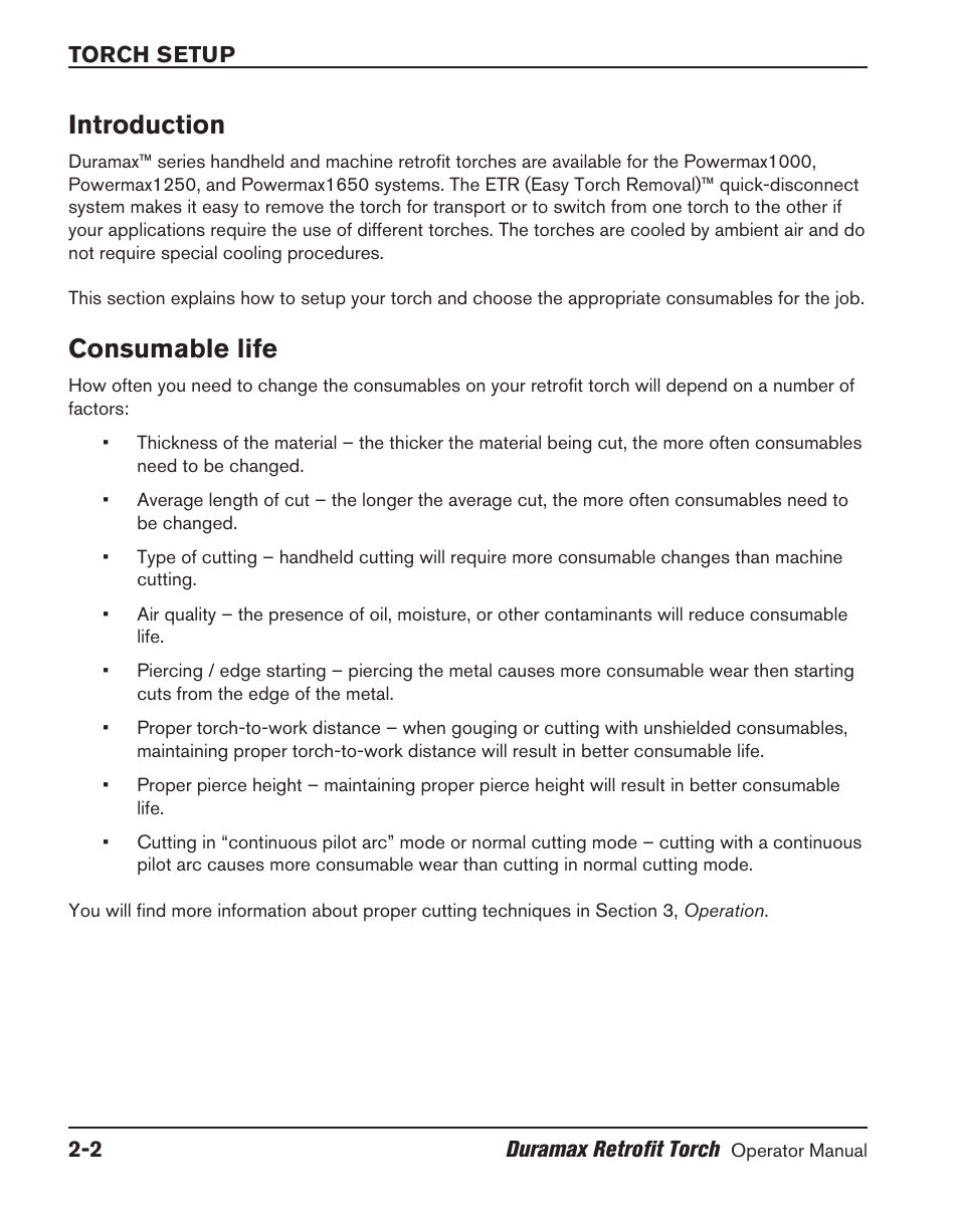 Introduction, Consumable life, Introduction ‑2 consumable life ‑2 | Hypertherm HRT User Manual | Page 20 / 98