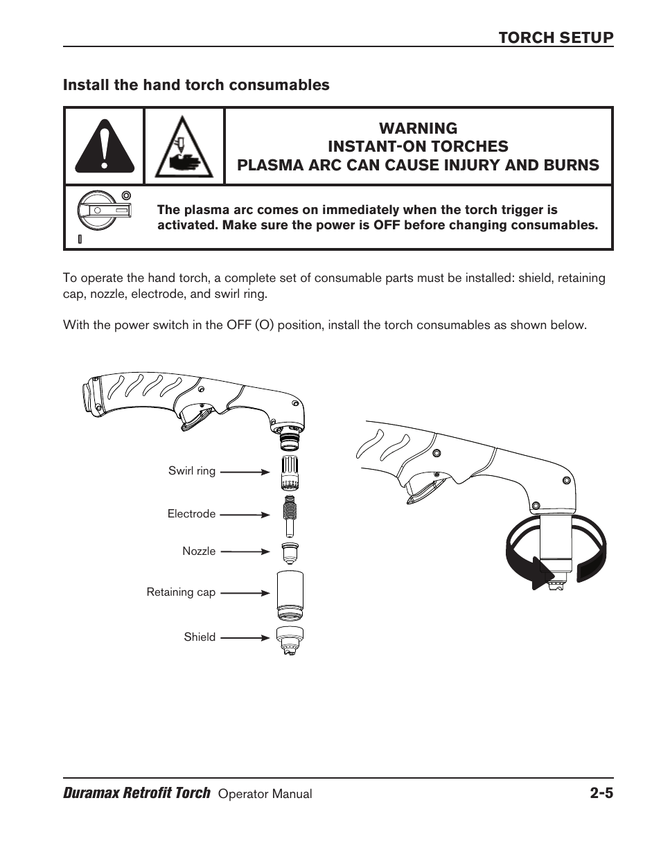 Install the hand torch consumables, Install the hand torch consumables ‑5 | Hypertherm HRT User Manual | Page 23 / 98