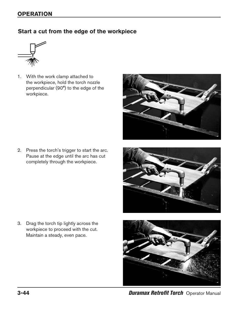 Start a cut from the edge of the workpiece, Start a cut from the edge of the workpiece ‑44 | Hypertherm HRT User Manual | Page 80 / 98