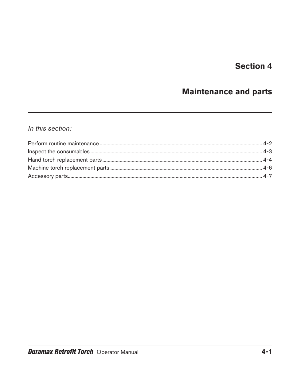 Section 4 maintenance and parts, Section 4 maintenance and parts -1 | Hypertherm HRT User Manual | Page 91 / 98