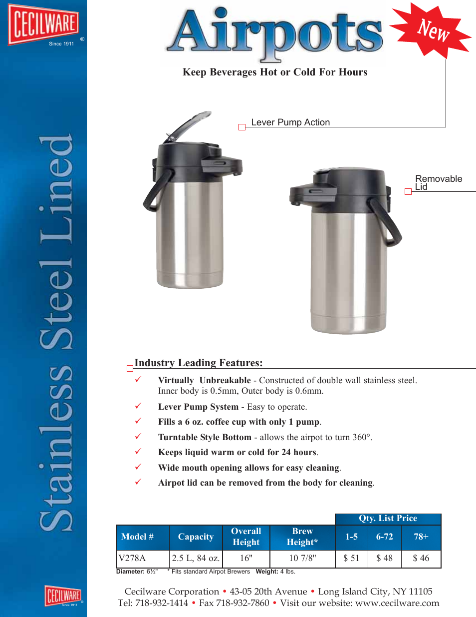 Cecilware V278A User Manual | 3 pages