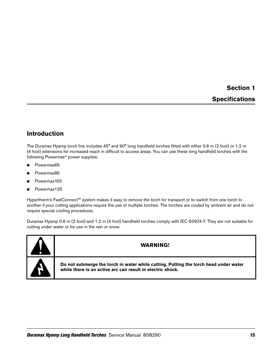 Specifications, Introduction | Hypertherm Duramax Hyamp Long Handheld Torches User Manual | Page 15 / 92