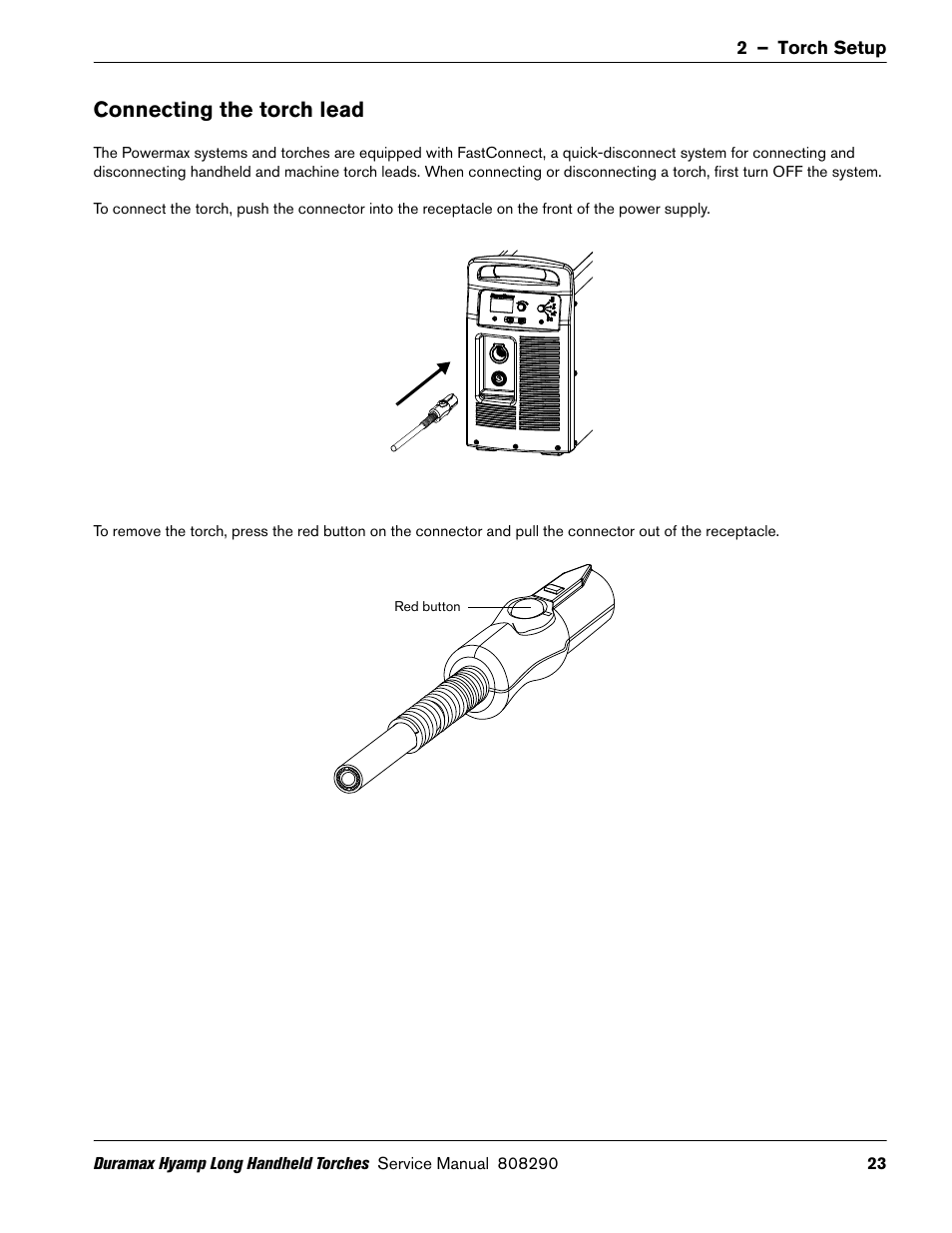 Connecting the torch lead | Hypertherm Duramax Hyamp Long Handheld Torches User Manual | Page 23 / 92