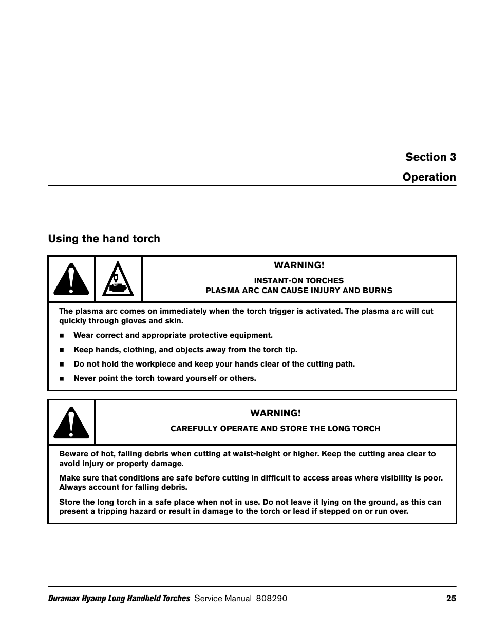 Operation, Using the hand torch | Hypertherm Duramax Hyamp Long Handheld Torches User Manual | Page 25 / 92