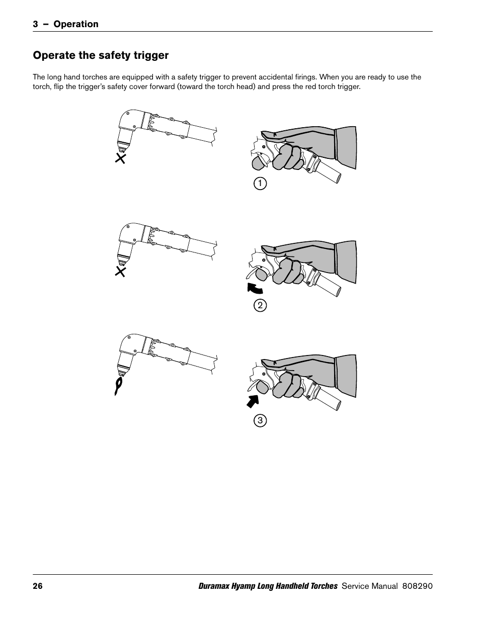 Operate the safety trigger | Hypertherm Duramax Hyamp Long Handheld Torches User Manual | Page 26 / 92