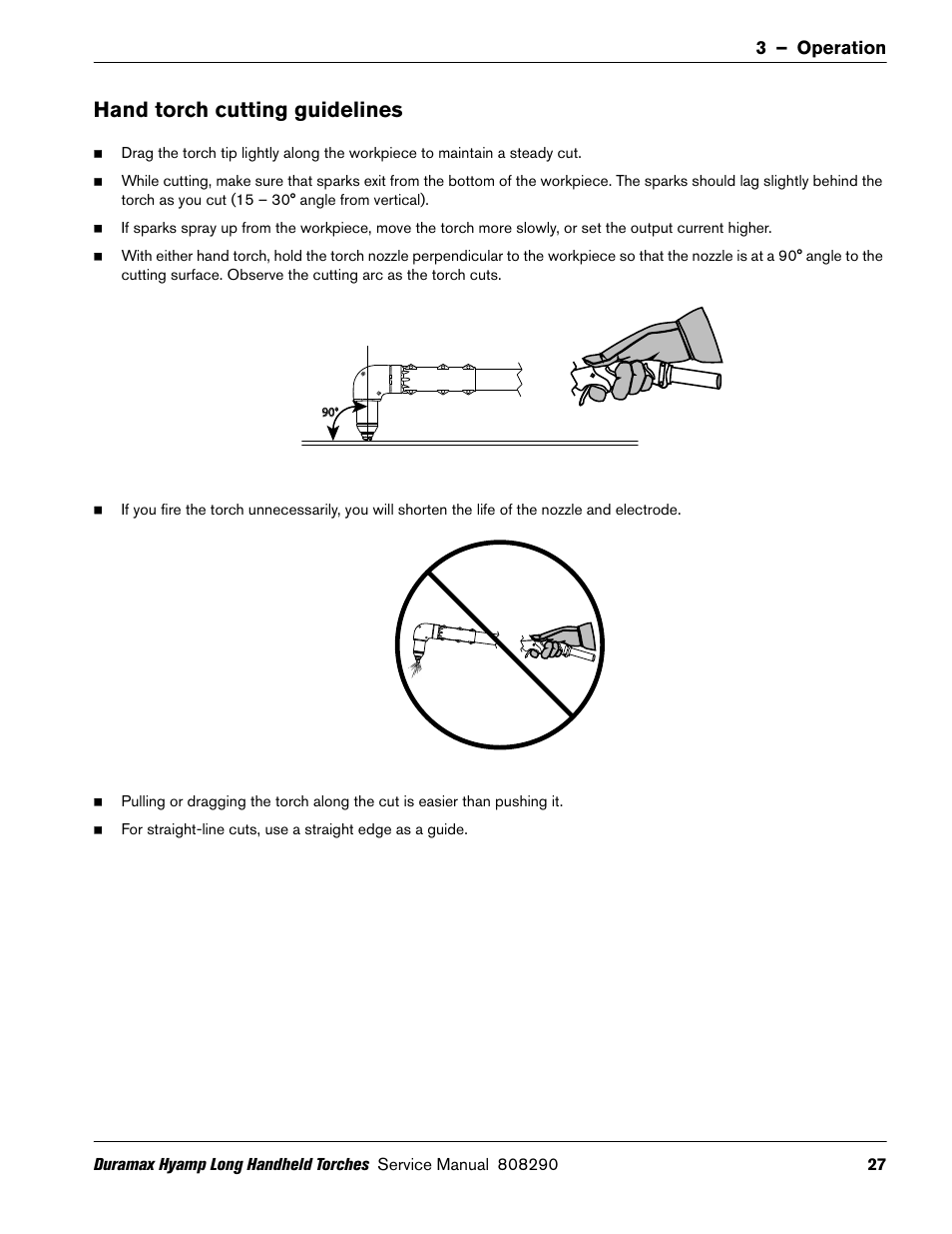 Hand torch cutting guidelines, 3 – operation | Hypertherm Duramax Hyamp Long Handheld Torches User Manual | Page 27 / 92