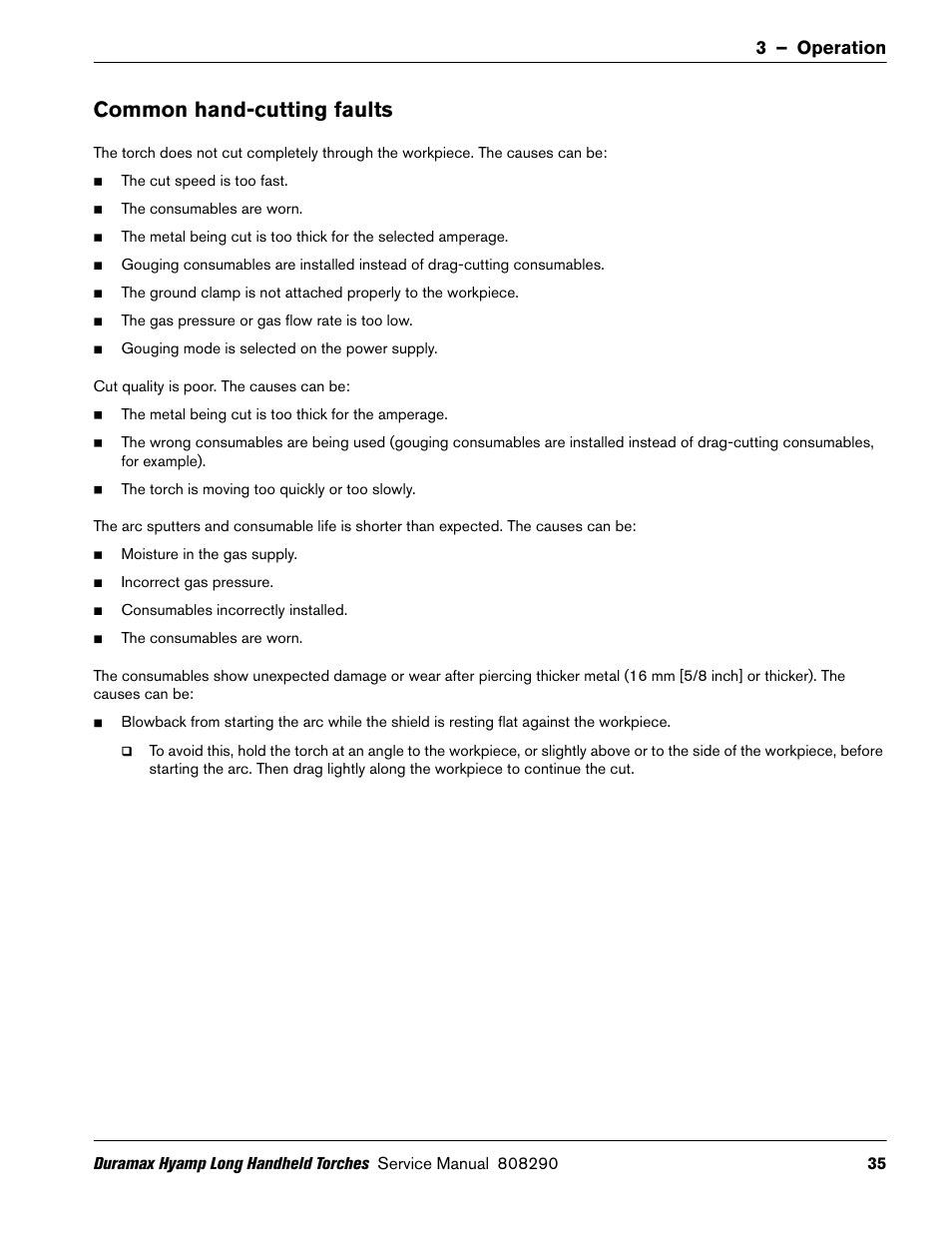 Common hand-cutting faults, 3 – operation | Hypertherm Duramax Hyamp Long Handheld Torches User Manual | Page 35 / 92