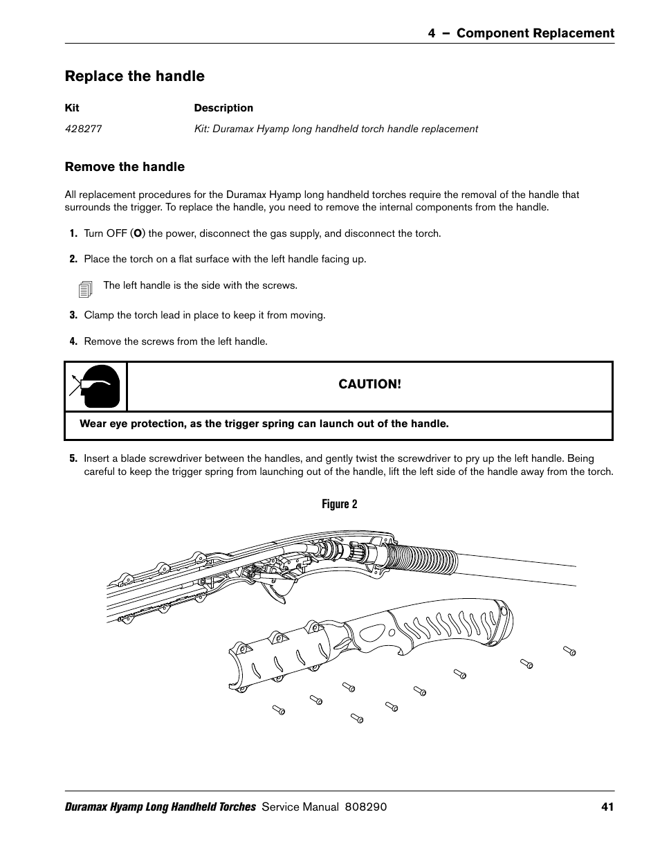 Replace the handle, Remove the handle | Hypertherm Duramax Hyamp Long Handheld Torches User Manual | Page 41 / 92