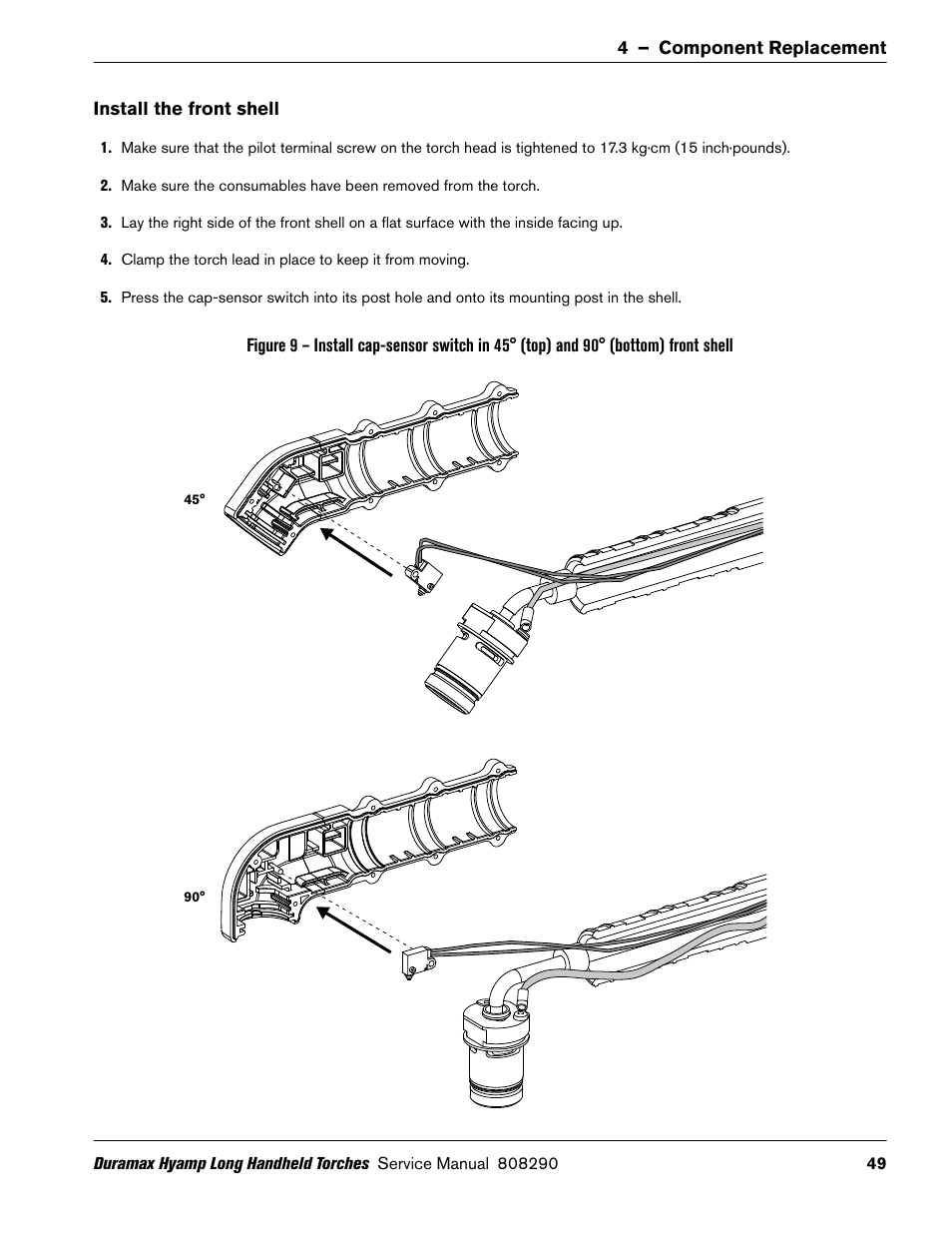 Install the front shell | Hypertherm Duramax Hyamp Long Handheld Torches User Manual | Page 49 / 92