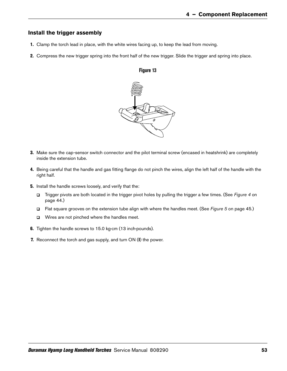Install the trigger assembly | Hypertherm Duramax Hyamp Long Handheld Torches User Manual | Page 53 / 92