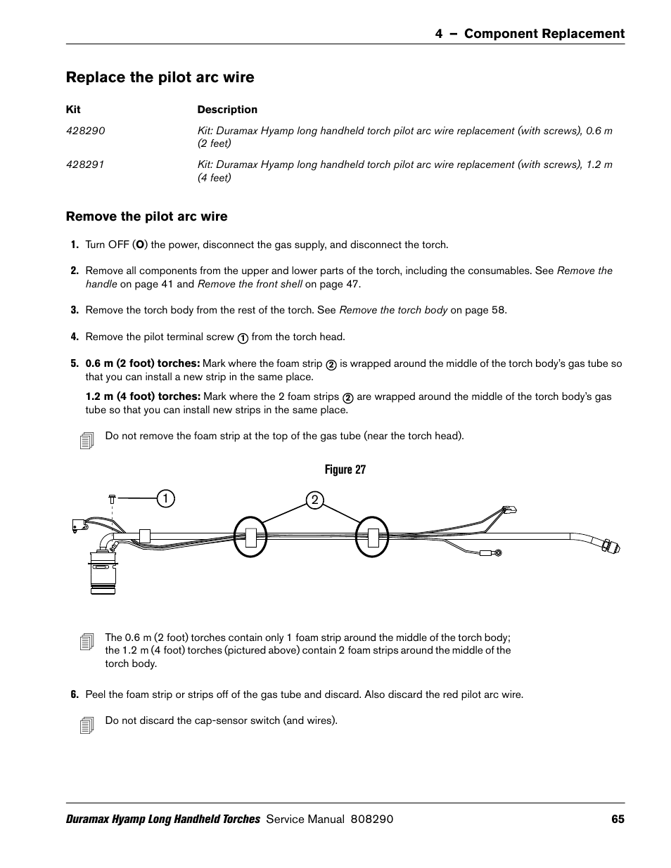 Replace the pilot arc wire, Remove the pilot arc wire | Hypertherm Duramax Hyamp Long Handheld Torches User Manual | Page 65 / 92