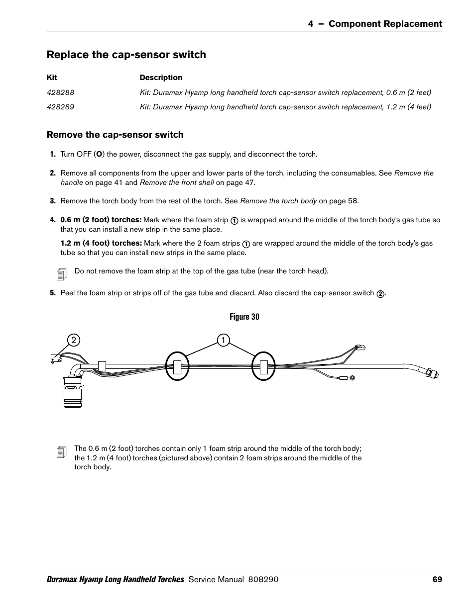 Replace the cap-sensor switch, Remove the cap-sensor switch | Hypertherm Duramax Hyamp Long Handheld Torches User Manual | Page 69 / 92