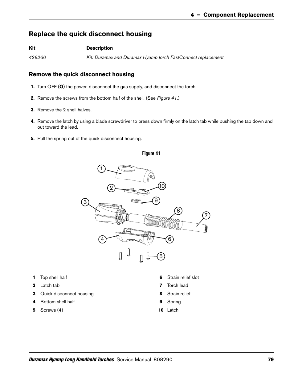 Replace the quick disconnect housing, Remove the quick disconnect housing | Hypertherm Duramax Hyamp Long Handheld Torches User Manual | Page 79 / 92