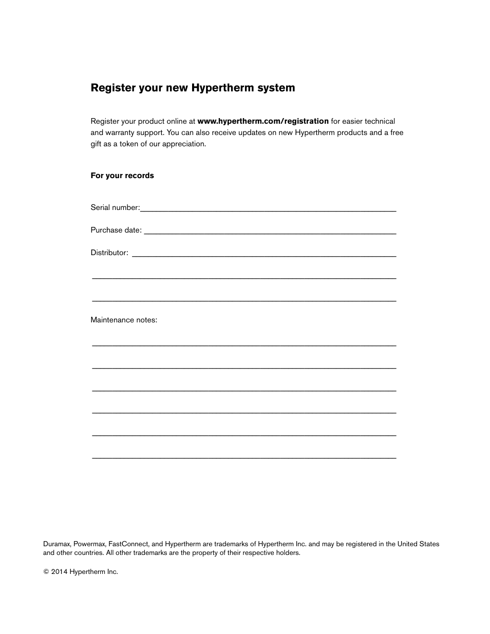 Register your new hypertherm system | Hypertherm Duramax Hyamp Robotic Torch User Manual | Page 2 / 74