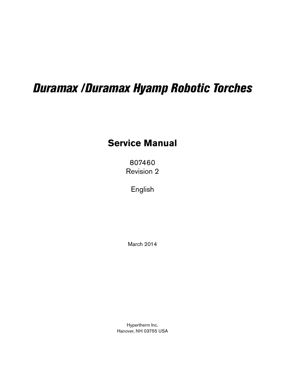 Duramax /duramax hyamp robotic torches, Service manual | Hypertherm Duramax Hyamp Robotic Torch User Manual | Page 3 / 74