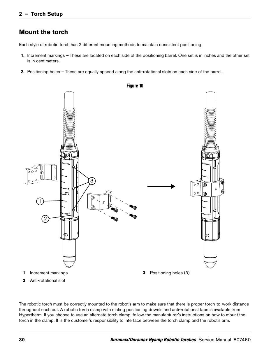 Mount the torch | Hypertherm Duramax Hyamp Robotic Torch User Manual | Page 30 / 74
