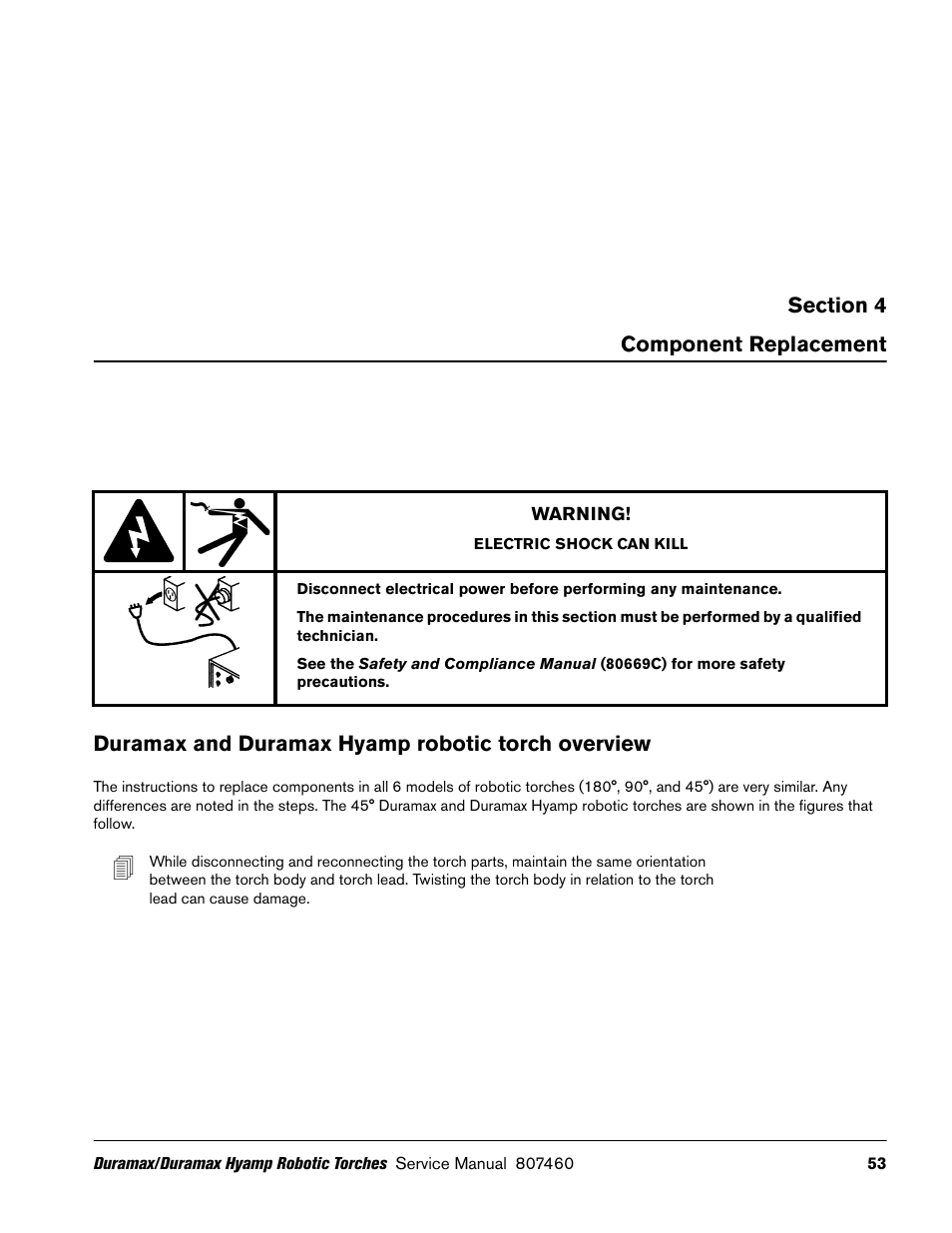 Component replacement, Duramax and duramax hyamp robotic torch overview | Hypertherm Duramax Hyamp Robotic Torch User Manual | Page 53 / 74