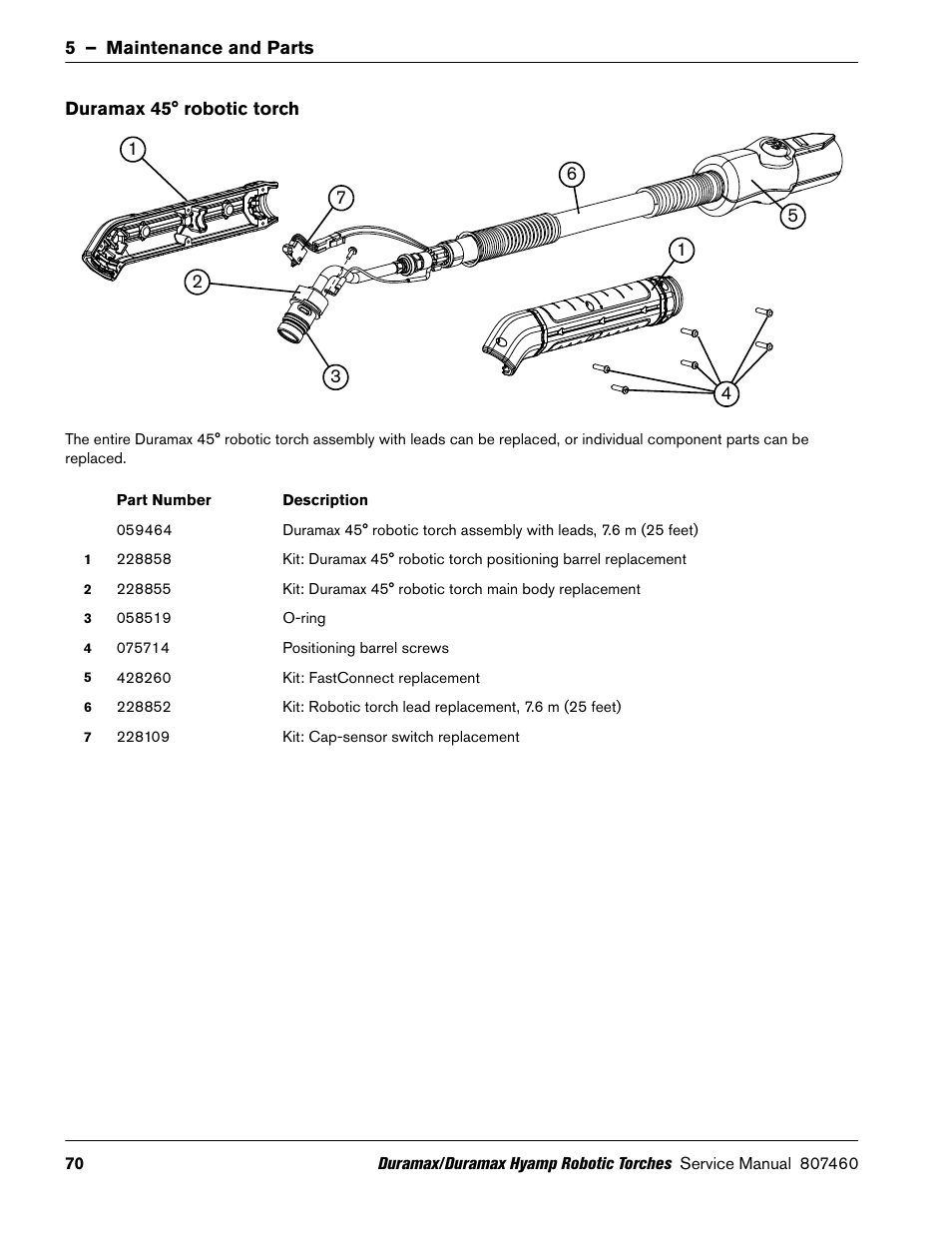 Duramax 45° robotic torch | Hypertherm Duramax Hyamp Robotic Torch User Manual | Page 70 / 74