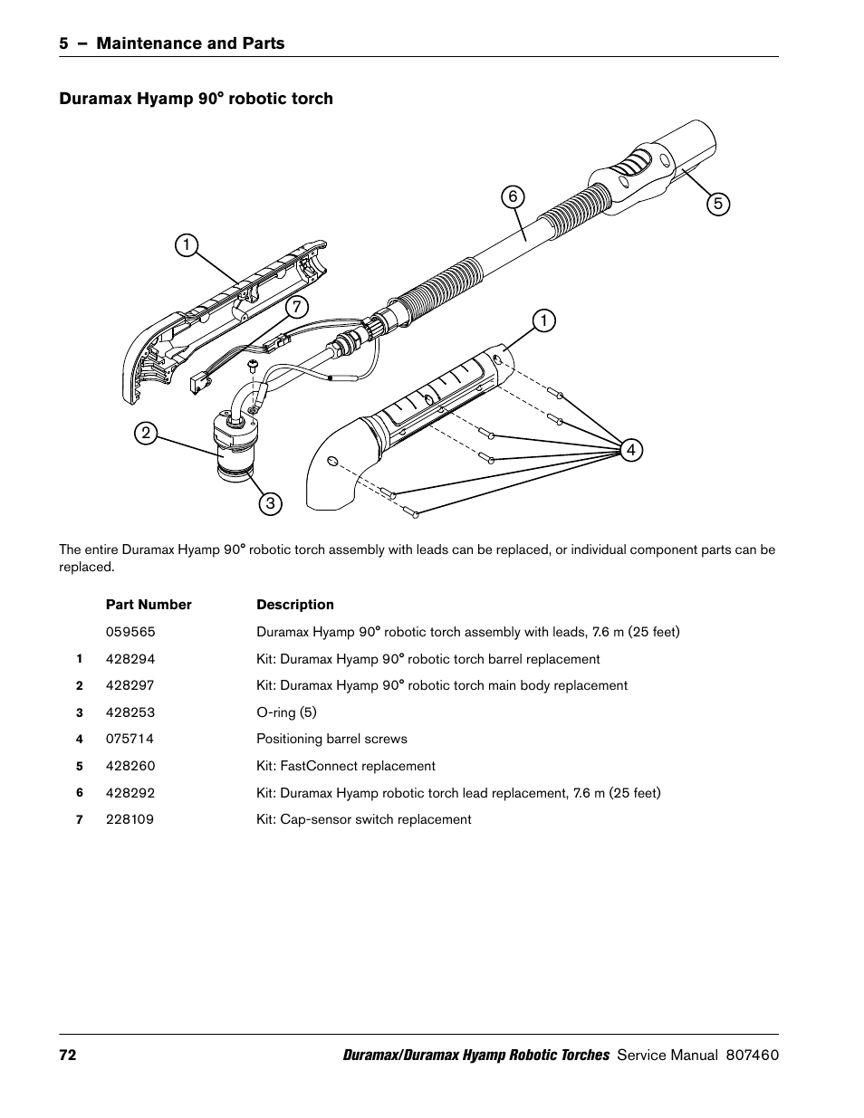 Duramax hyamp 90° robotic torch | Hypertherm Duramax Hyamp Robotic Torch User Manual | Page 72 / 74