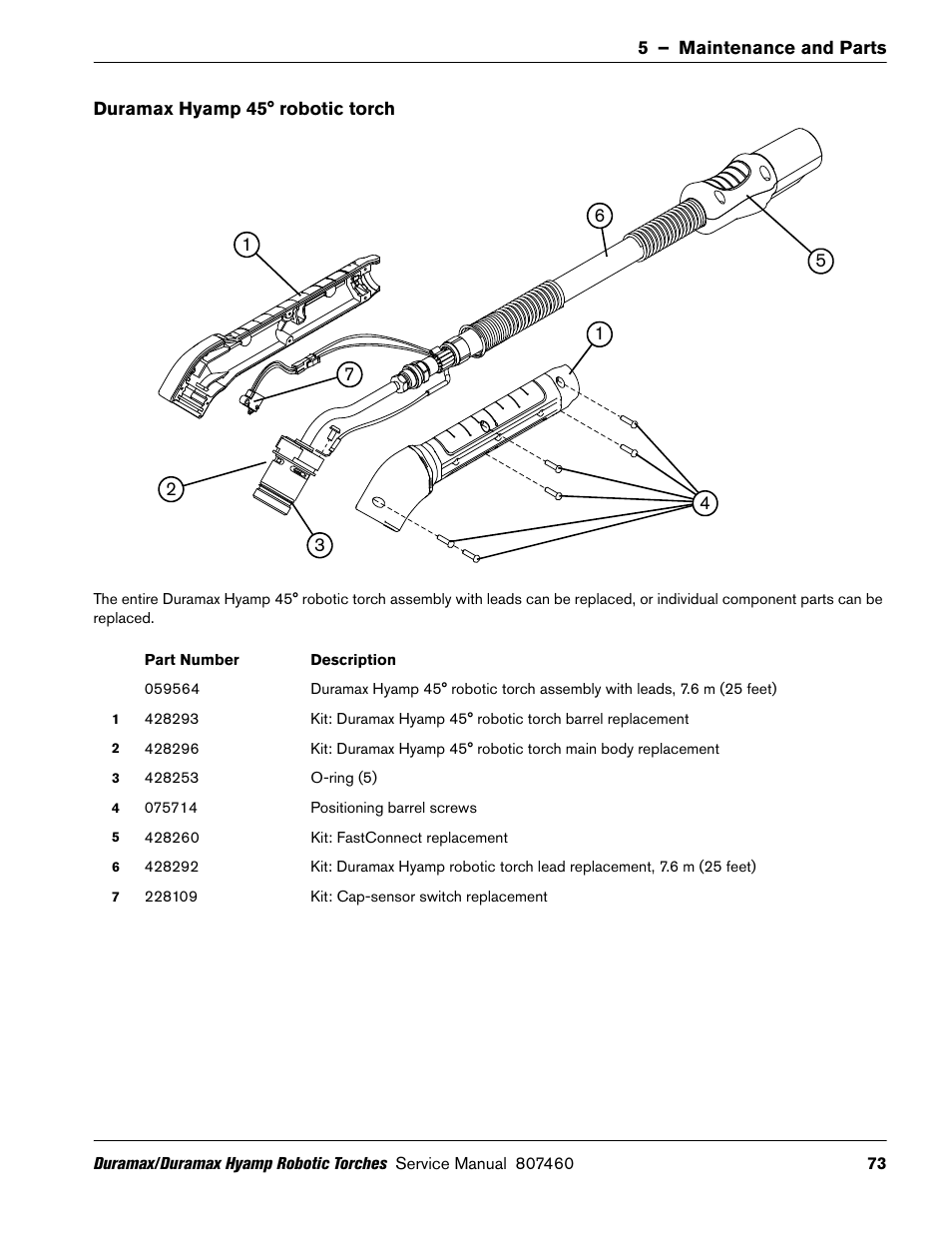 Duramax hyamp 45° robotic torch | Hypertherm Duramax Hyamp Robotic Torch User Manual | Page 73 / 74