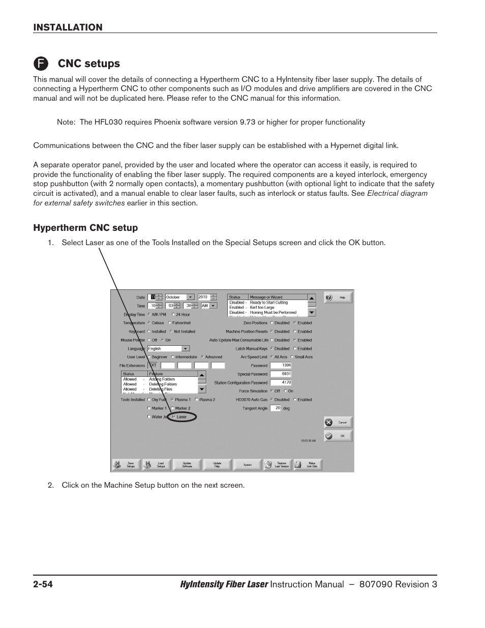 Cnc setups, Hypertherm cnc setup, Cnc setups -54 | Hypertherm cnc setup -54 | Hypertherm HyIntensity Fiber Laser Rev.3 User Manual | Page 102 / 240