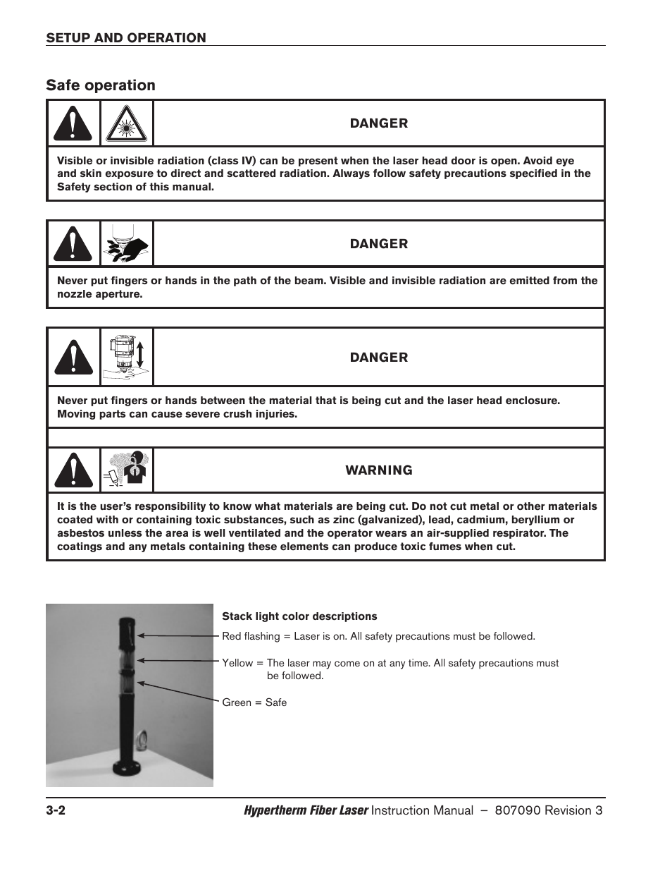 Safe operation, Safe operation -2 | Hypertherm HyIntensity Fiber Laser Rev.3 User Manual | Page 110 / 240