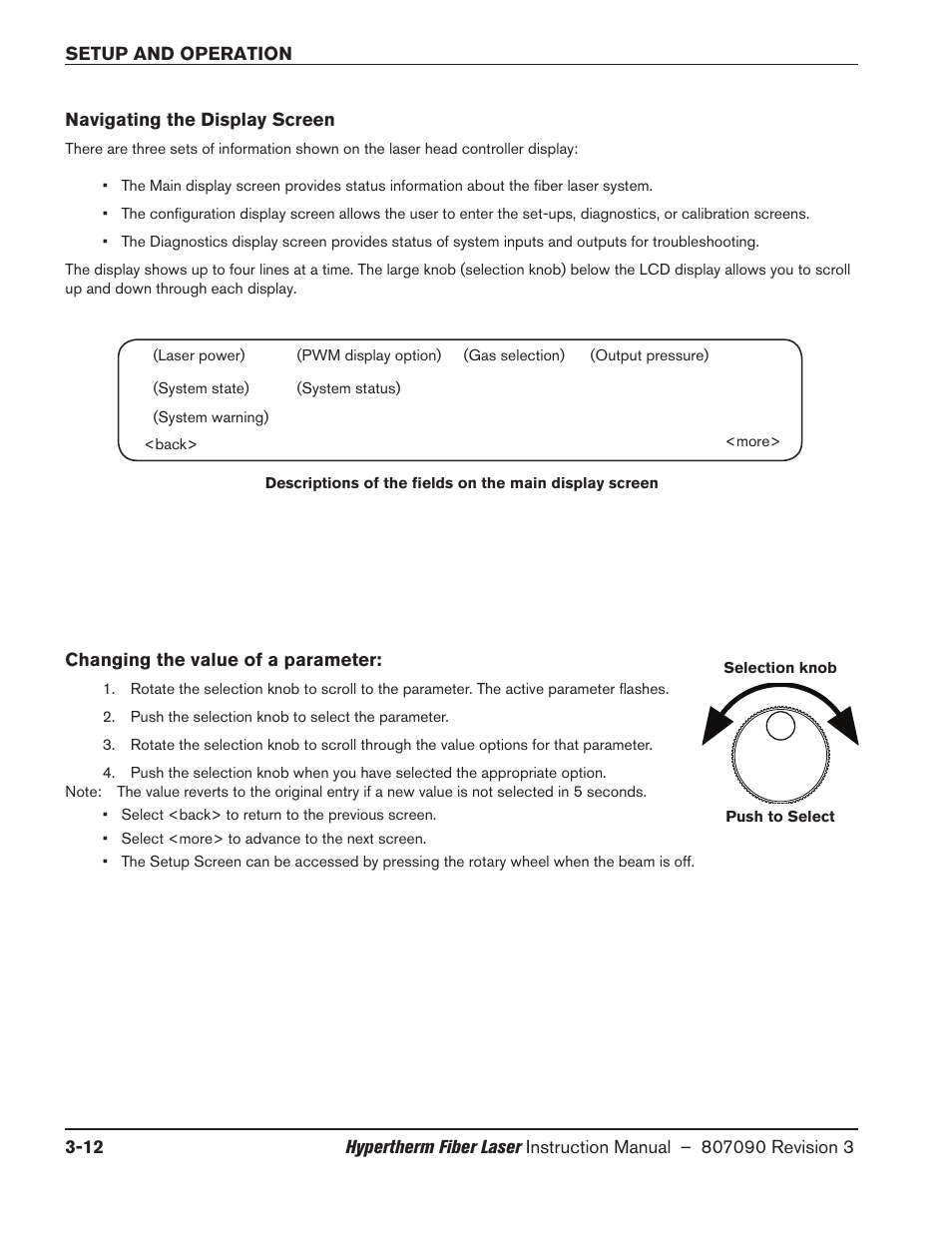 Navigating the display screen, Changing the value of a parameter | Hypertherm HyIntensity Fiber Laser Rev.3 User Manual | Page 120 / 240