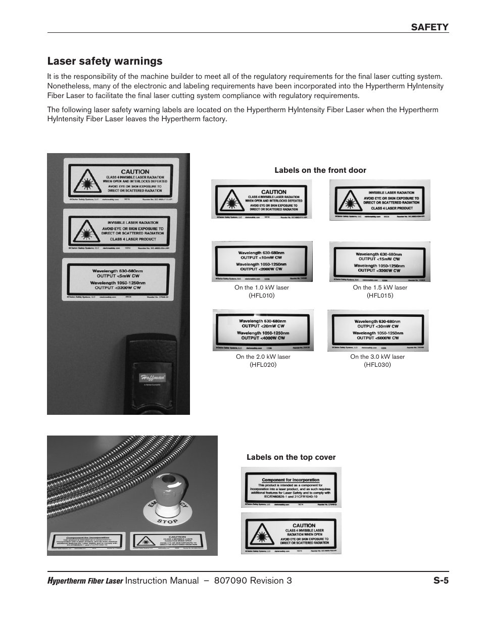 Laser safety warnings | Hypertherm HyIntensity Fiber Laser Rev.3 User Manual | Page 15 / 240