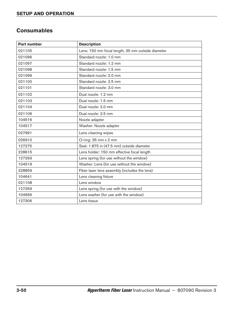 Consumables, Consumables -50 | Hypertherm HyIntensity Fiber Laser Rev.3 User Manual | Page 158 / 240