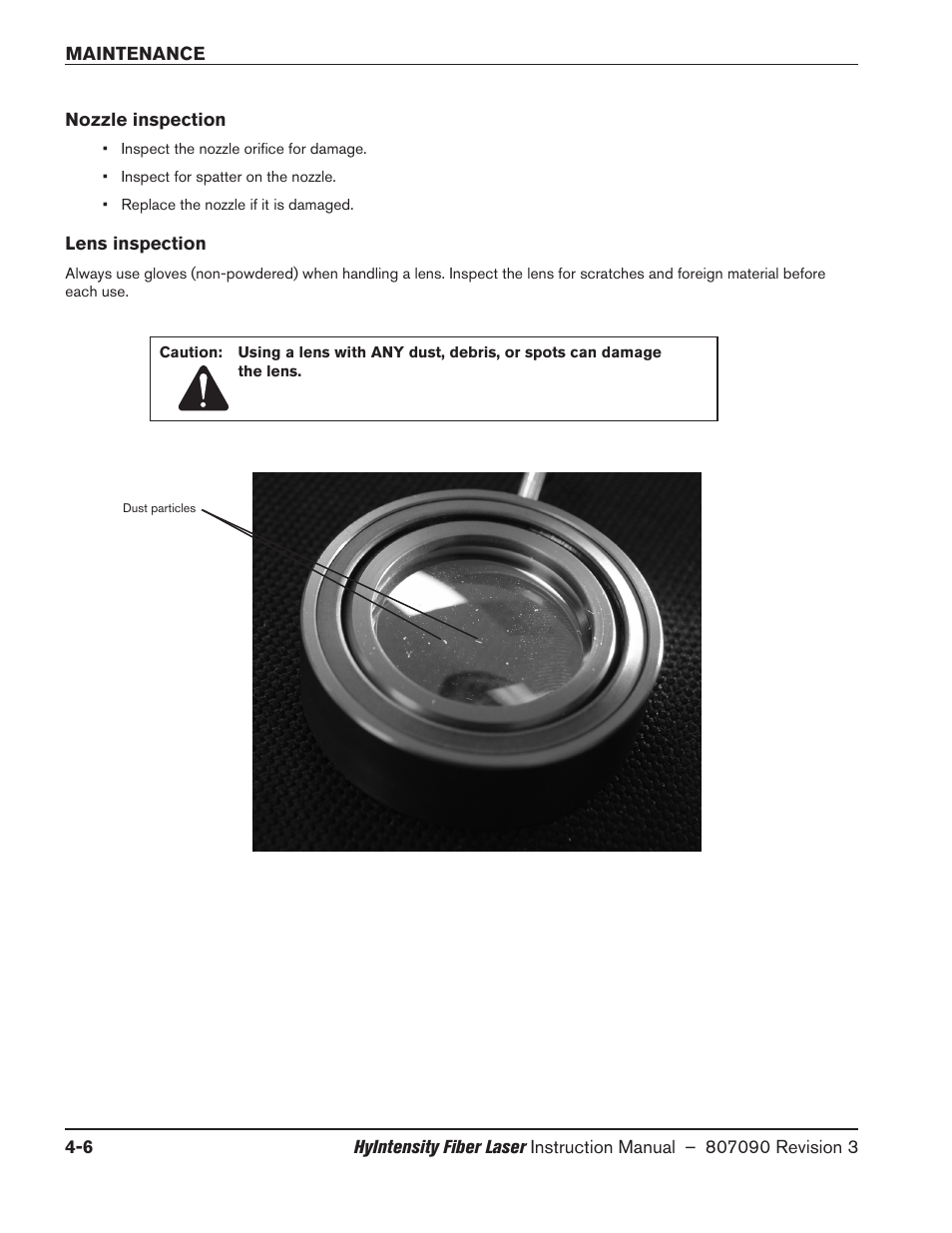 Nozzle inspection, Lens inspection, Nozzle inspection -6 lens inspection -6 | Hypertherm HyIntensity Fiber Laser Rev.3 User Manual | Page 198 / 240
