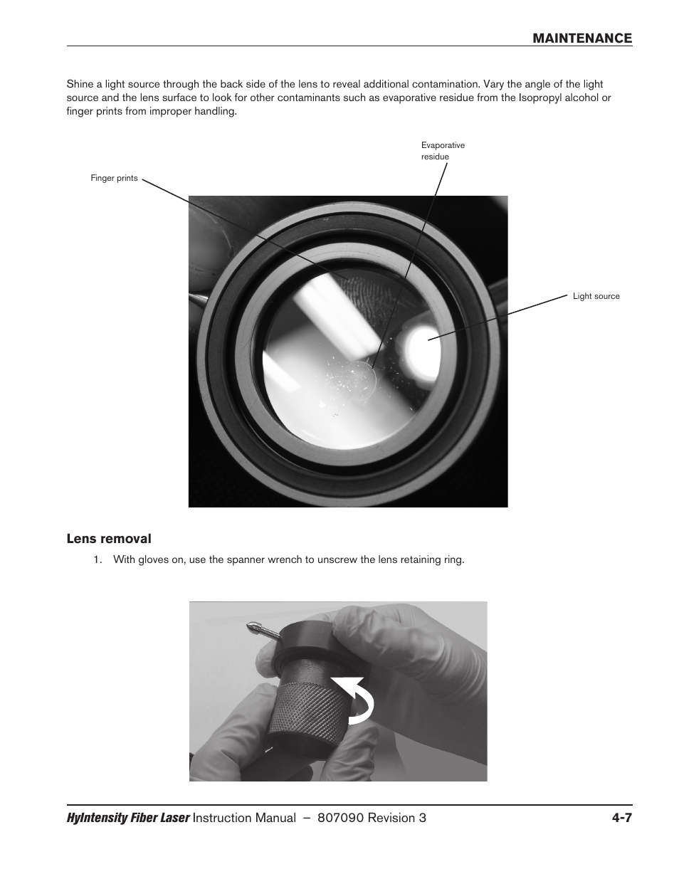 Lens removal, Lens removal -7 | Hypertherm HyIntensity Fiber Laser Rev.3 User Manual | Page 199 / 240