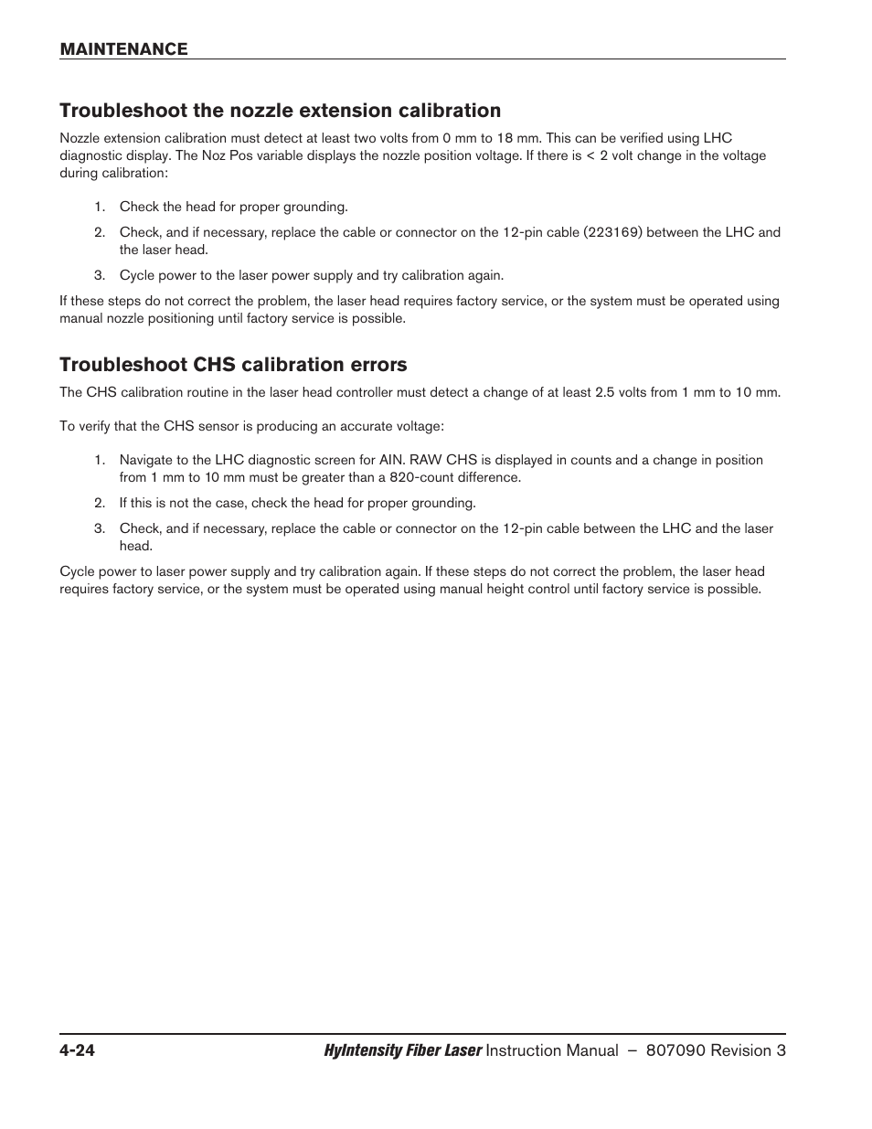Troubleshoot the nozzle extension calibration, Troubleshoot chs calibration errors | Hypertherm HyIntensity Fiber Laser Rev.3 User Manual | Page 216 / 240