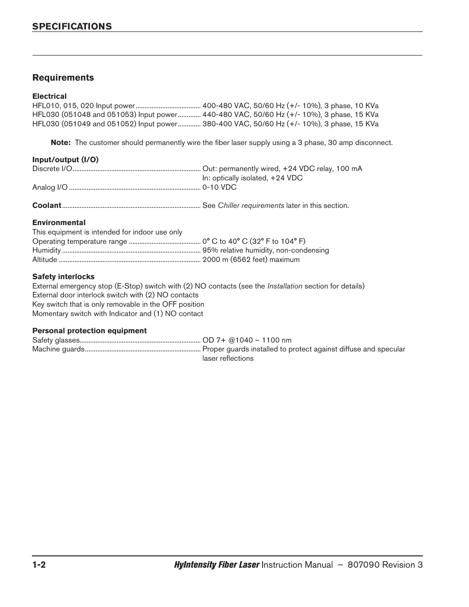 Requirements, Requirements -2 | Hypertherm HyIntensity Fiber Laser Rev.3 User Manual | Page 34 / 240