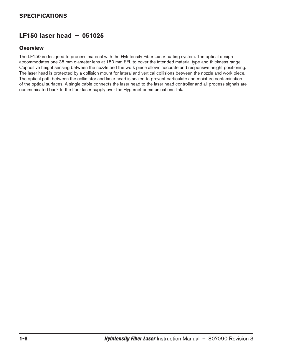 Lf150 laser head – 051025, Overview, Lf150 laser head – 051025 -6 | Overview -6 | Hypertherm HyIntensity Fiber Laser Rev.3 User Manual | Page 38 / 240