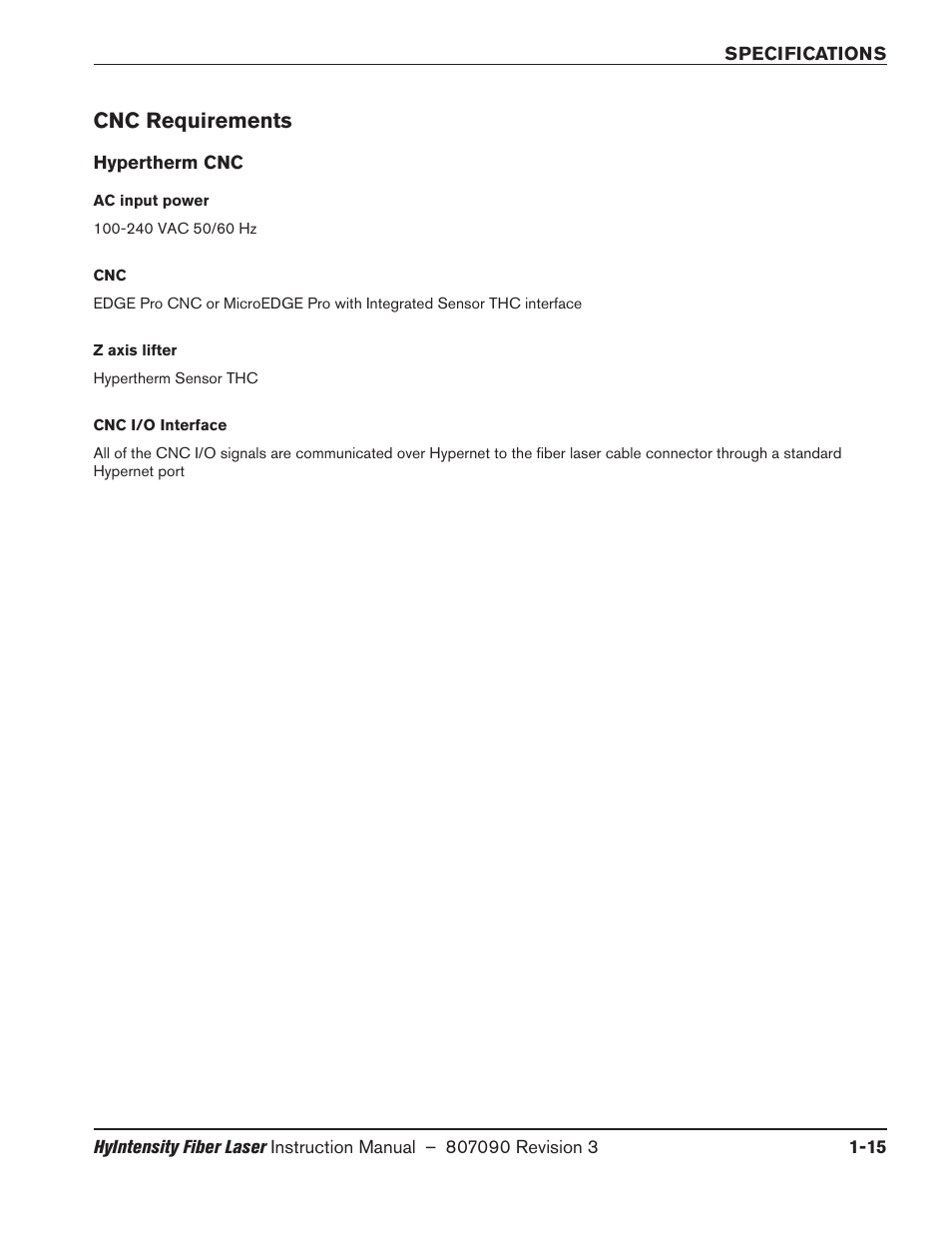 Cnc requirements, Hypertherm cnc, Cnc requirements -15 | Hypertherm cnc -15 | Hypertherm HyIntensity Fiber Laser Rev.3 User Manual | Page 47 / 240