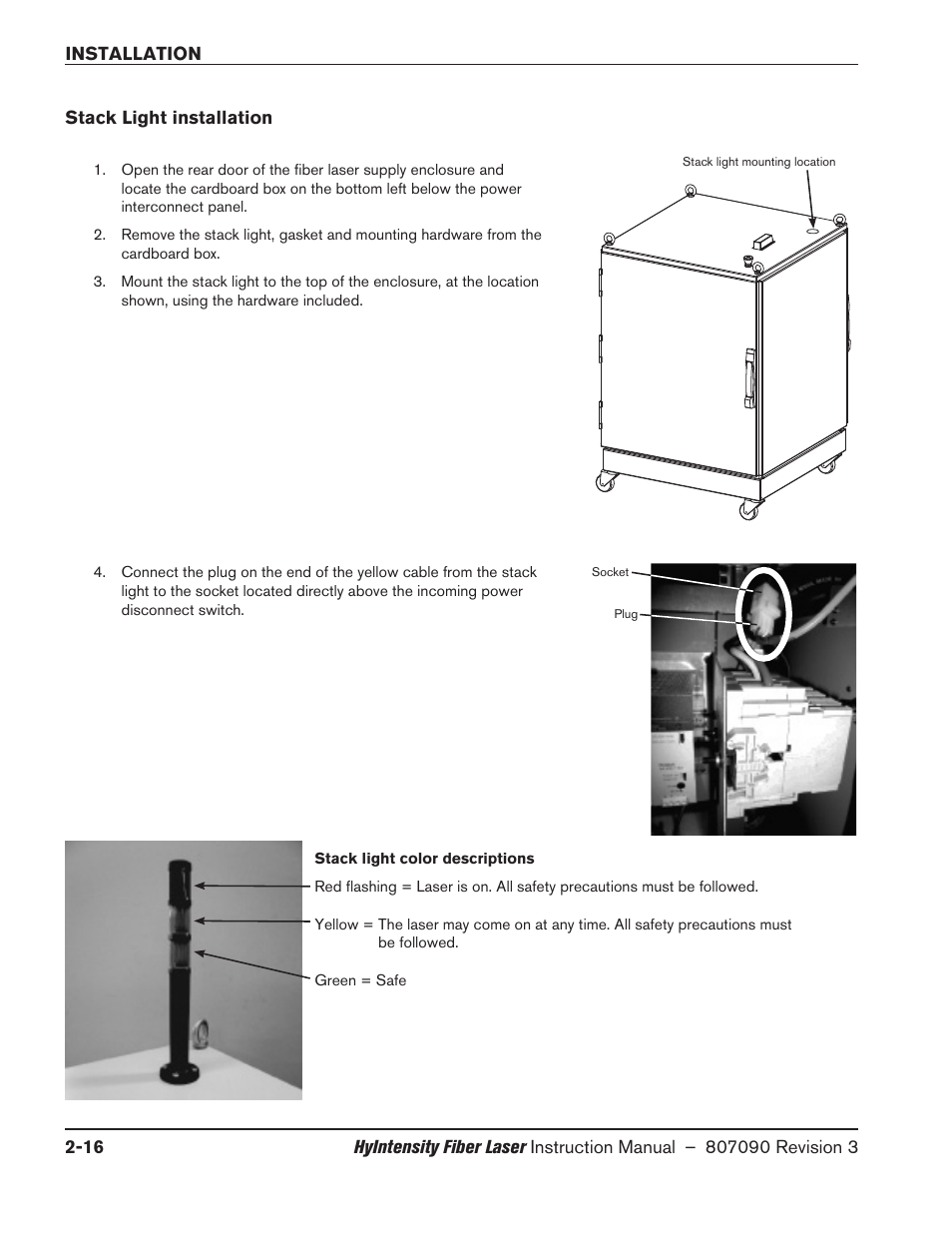 Stack light installation, Stack light installation -16 | Hypertherm HyIntensity Fiber Laser Rev.3 User Manual | Page 64 / 240
