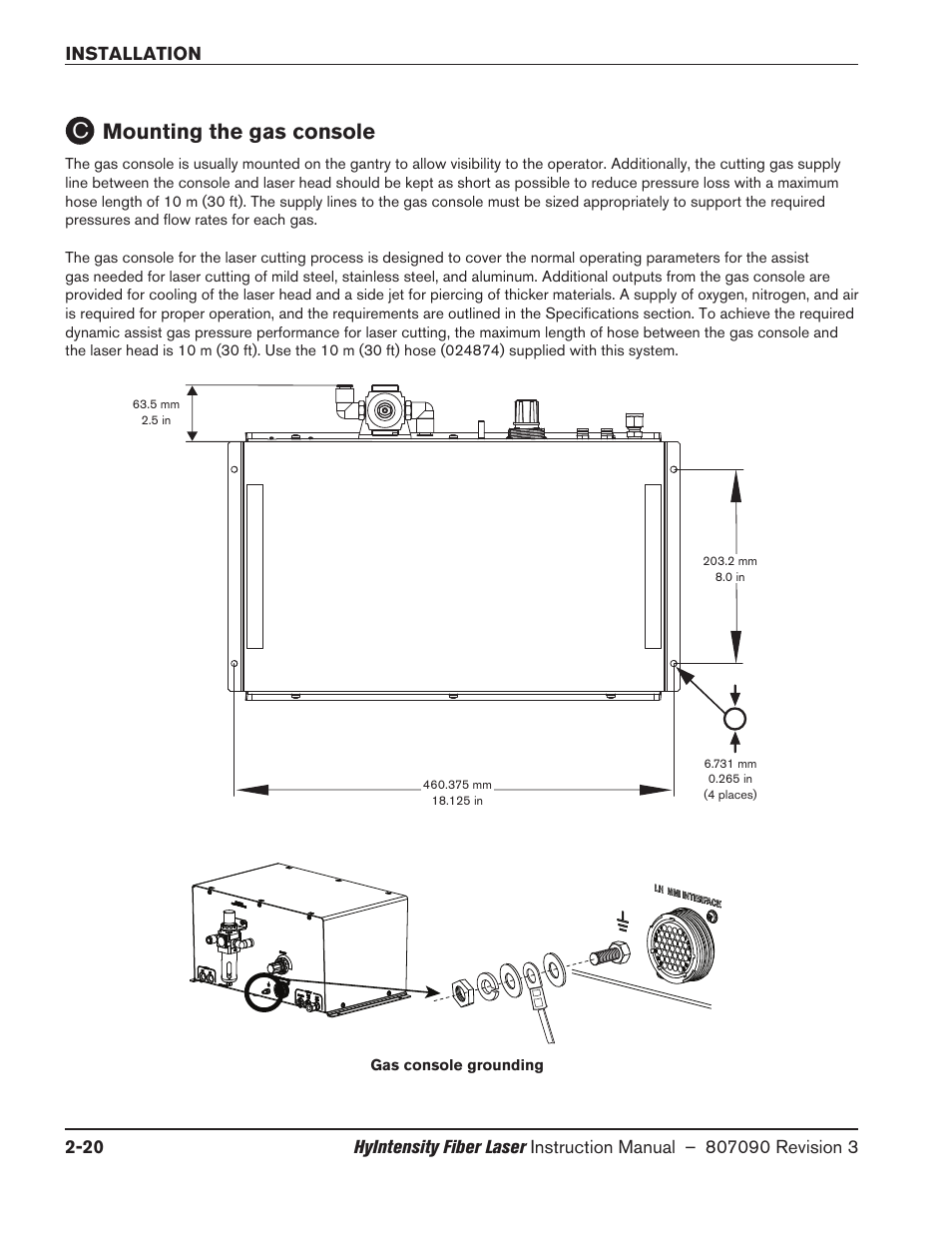 Mounting the gas console, Mounting the gas console -20, Cmounting the gas console | Hypertherm HyIntensity Fiber Laser Rev.3 User Manual | Page 68 / 240