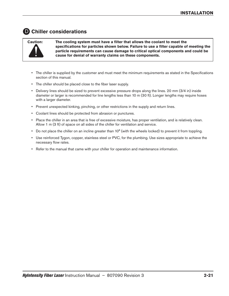 Chiller considerations, Chiller considerations -21, Dchiller considerations | Hypertherm HyIntensity Fiber Laser Rev.3 User Manual | Page 69 / 240
