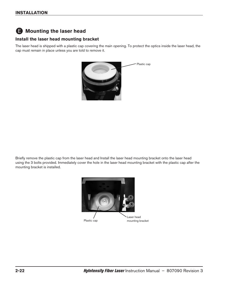 Mounting the laser head, Install the laser head mounting bracket, Mounting the laser head -22 | Install the laser head mounting bracket -22, Emounting the laser head | Hypertherm HyIntensity Fiber Laser Rev.3 User Manual | Page 70 / 240